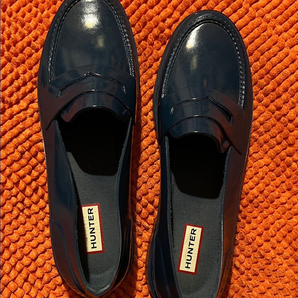 Hunter Shiny Blue Rubber Loafers - Picture 2 of 9